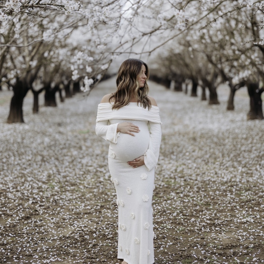Meshki Cream Off-Shoulder Maternity Maxi Skirt